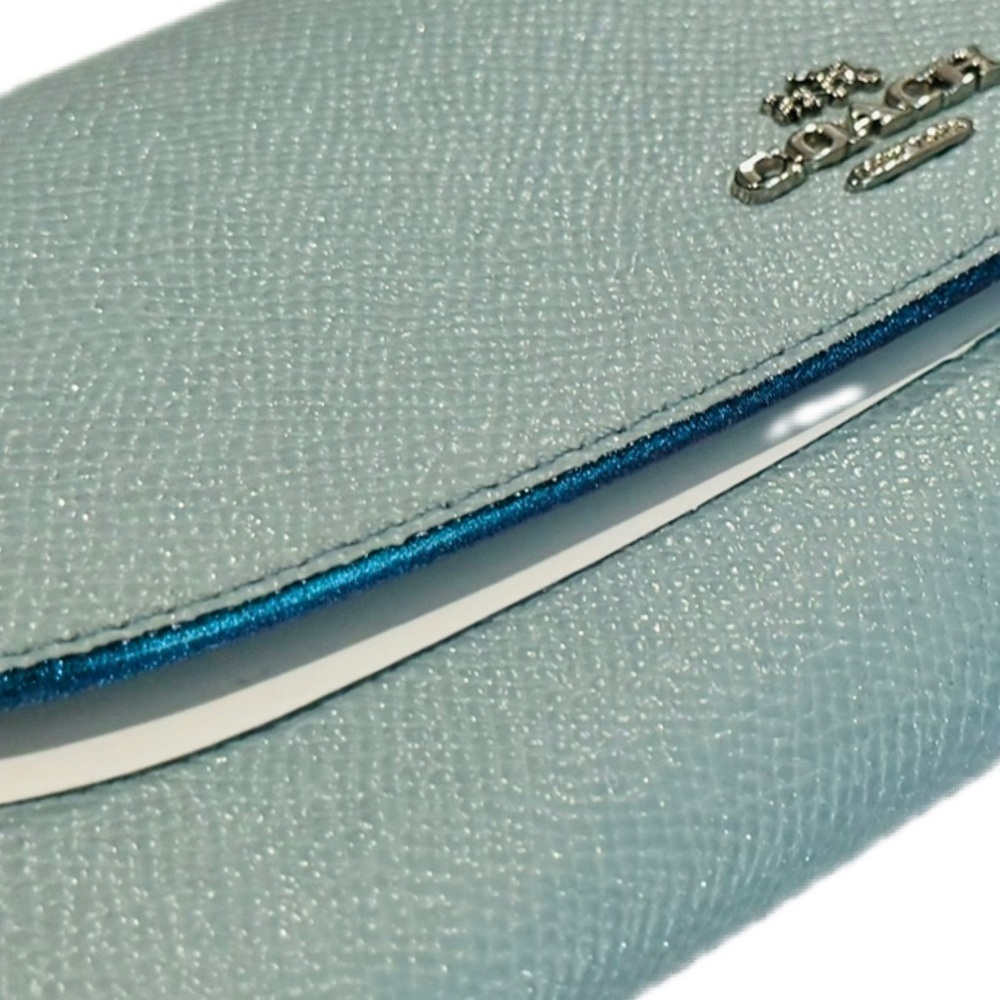 COACH AVA TOTE BAG IN GLITTER AQUA BLUE LEATHER F11900 AND F11835 WALLET SET - Picture 16 of 16